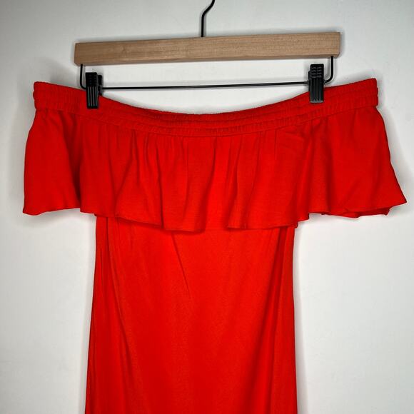 Veronica Beard Orange Oleta Ruffle Off Shoulder Midi Dress Size 4 - Picture 4 of 8
